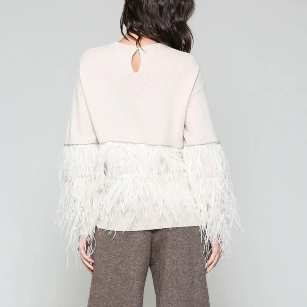 Joh Cashmere Blend Sweater Sally With Feathers (missing tags) Small Ecru *read
